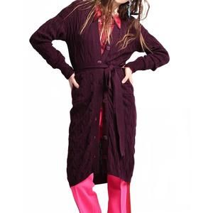NEW MINNIE ROSE women's cable button duster in plum